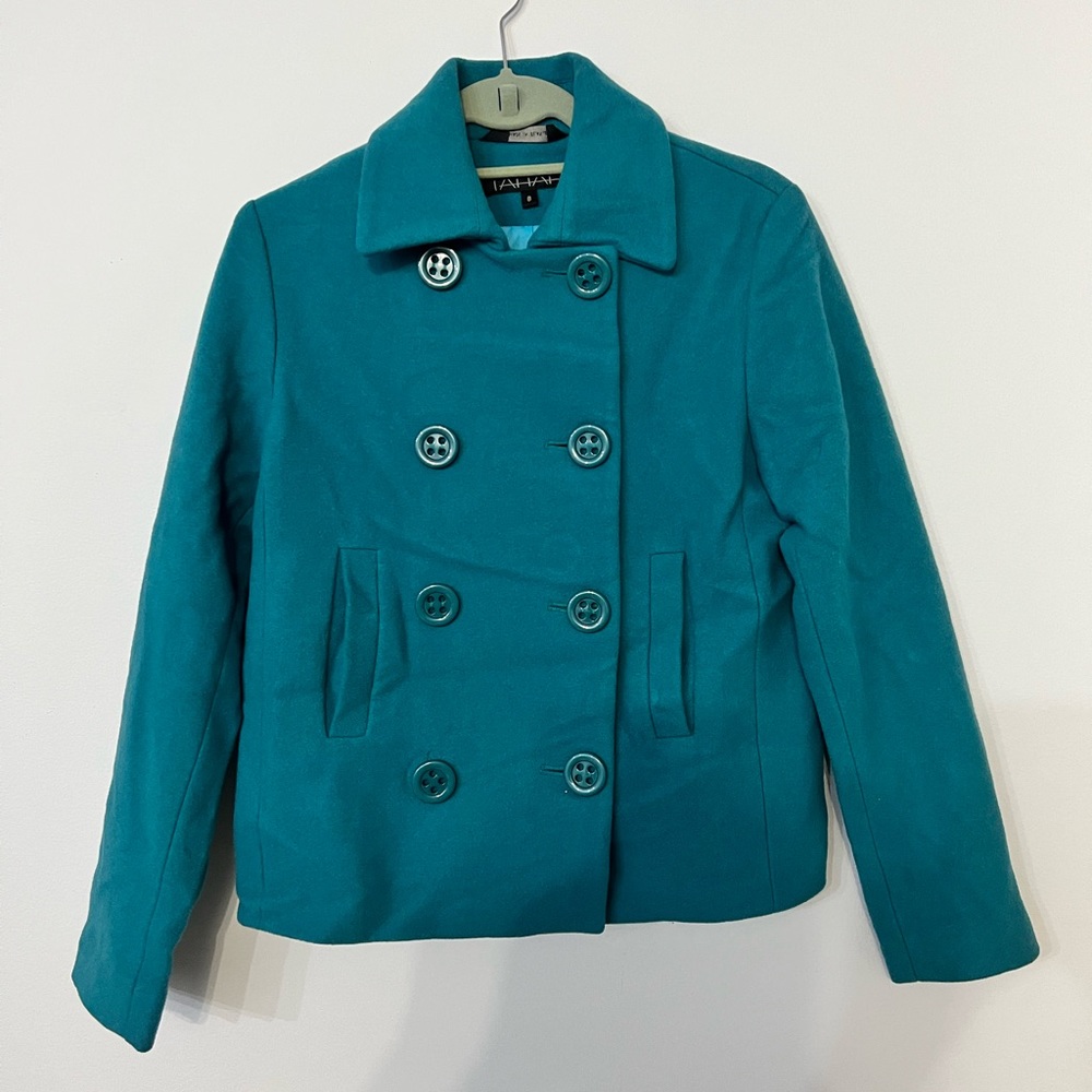 Tahari Turquoise Wool Coat Size 8